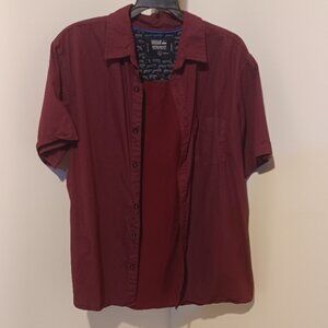 Monument Brick Red Pattern Collared Short Sleeve Button down w/Pocket Shirt XL